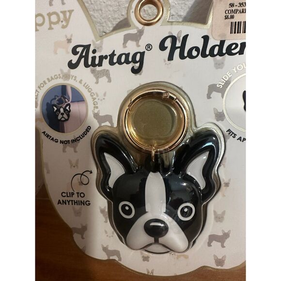 Other - XO Poppy Dog AirTag Holder Keychain French Bulldog Clip Case Black White New